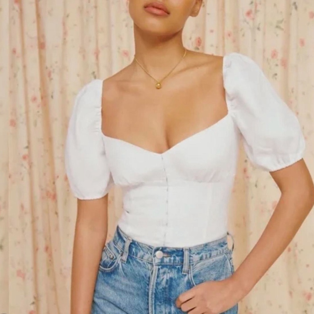 Reformation White Linen Blouse